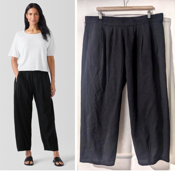 Eileen Fisher Pants - Eileen Fisher | Organic Cotton Ripple Lantern Ankle Length Pant In Black